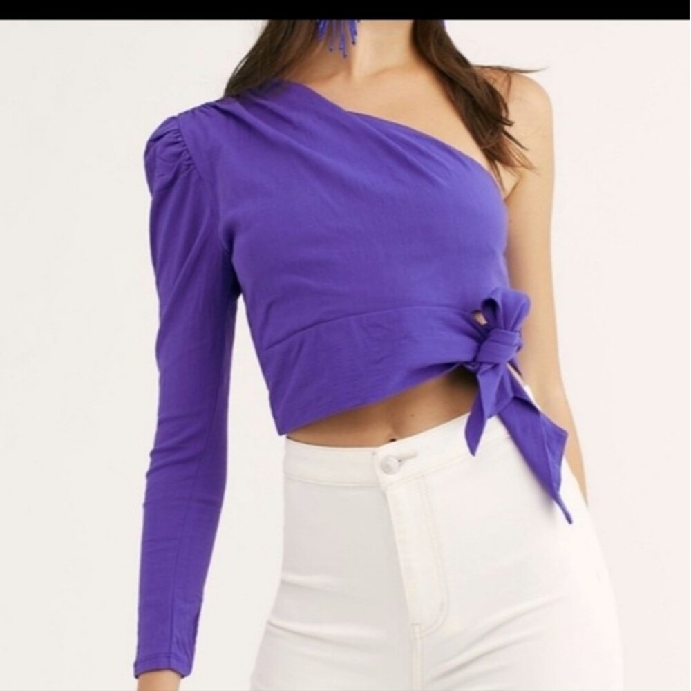Free People Purple One Shoulder Carmen Top Tie at Waist XS